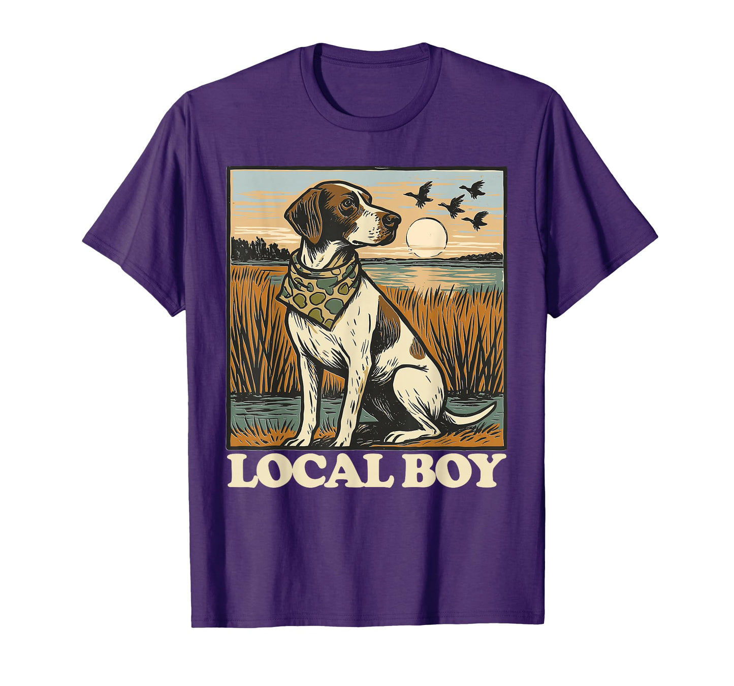 Local Boy GSP Pointer Hunting Dog Marsh Scene Sunset Vintage T-Shirt