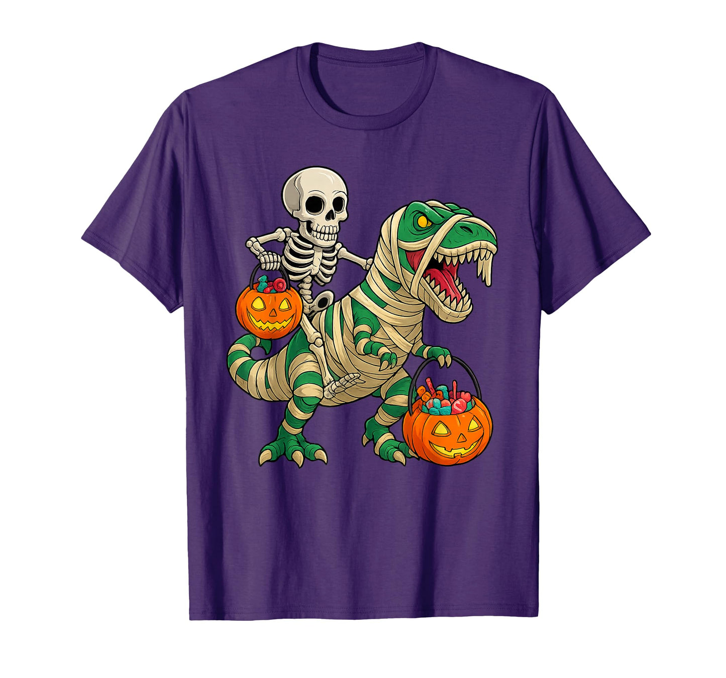 Skeleton Riding Mummy Dinosaur T rex Halloween Pumpkin Gifts T-Shirt