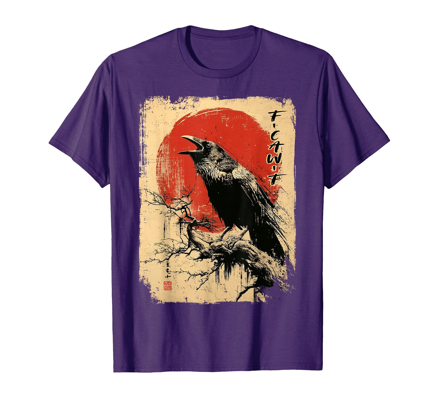 Funny F-CAW-F Crow Raven Halloween Ukiyo-e Japan Style Men T-Shirt