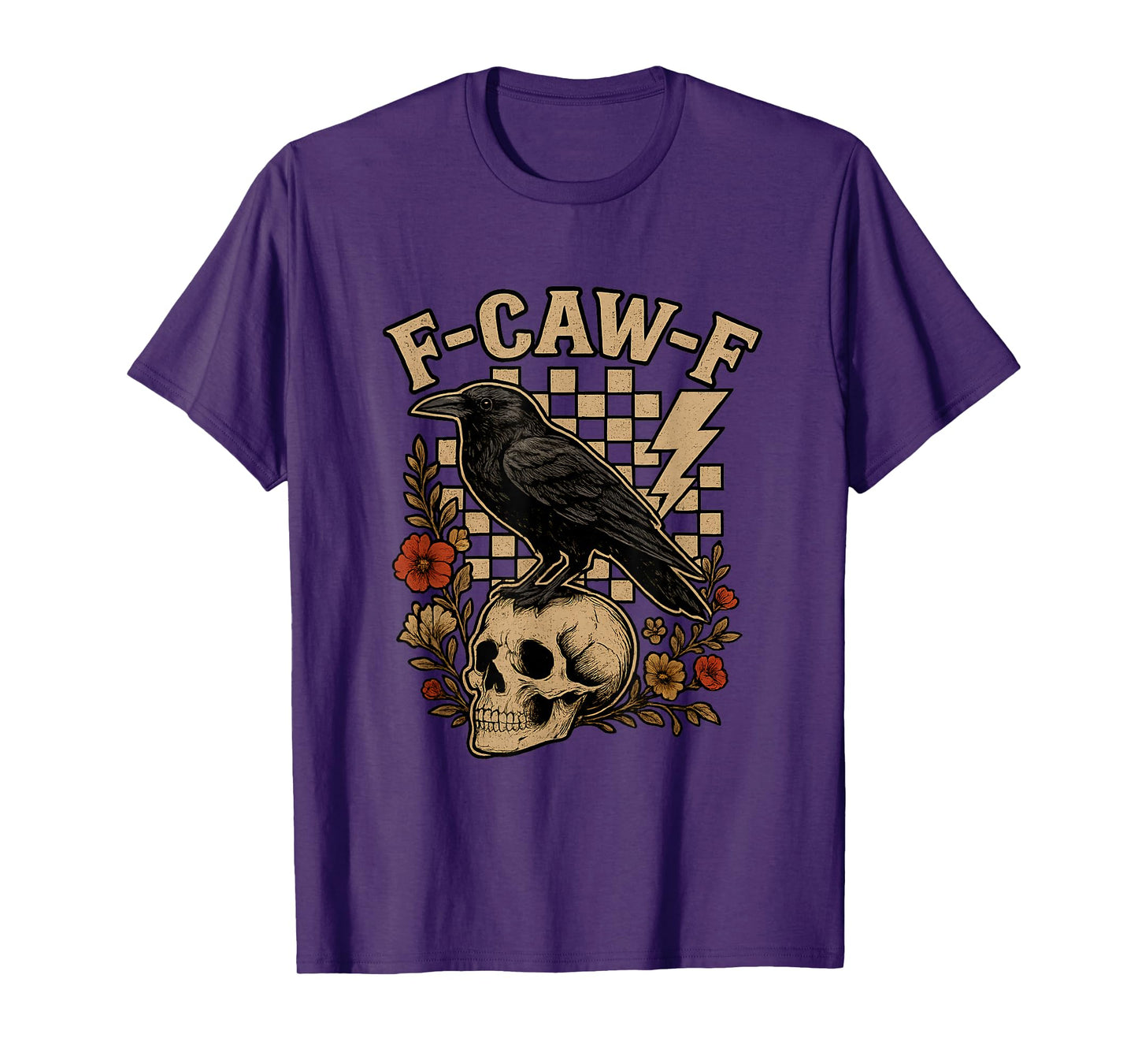 Black Crow F-Caw-F Raven Bird Saying Retro Floral T-Shirt