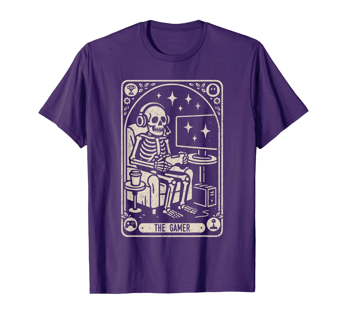 Gaming Skeleton Tarot Card Style Funny The Gamer Halloween T-Shirt