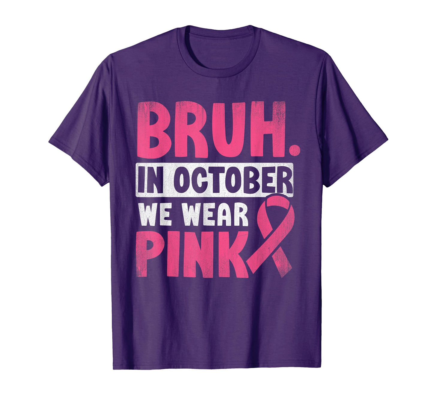 Breast Cancer Shirts for Kids Boys Bruh In October Wear Pink T-Shirt