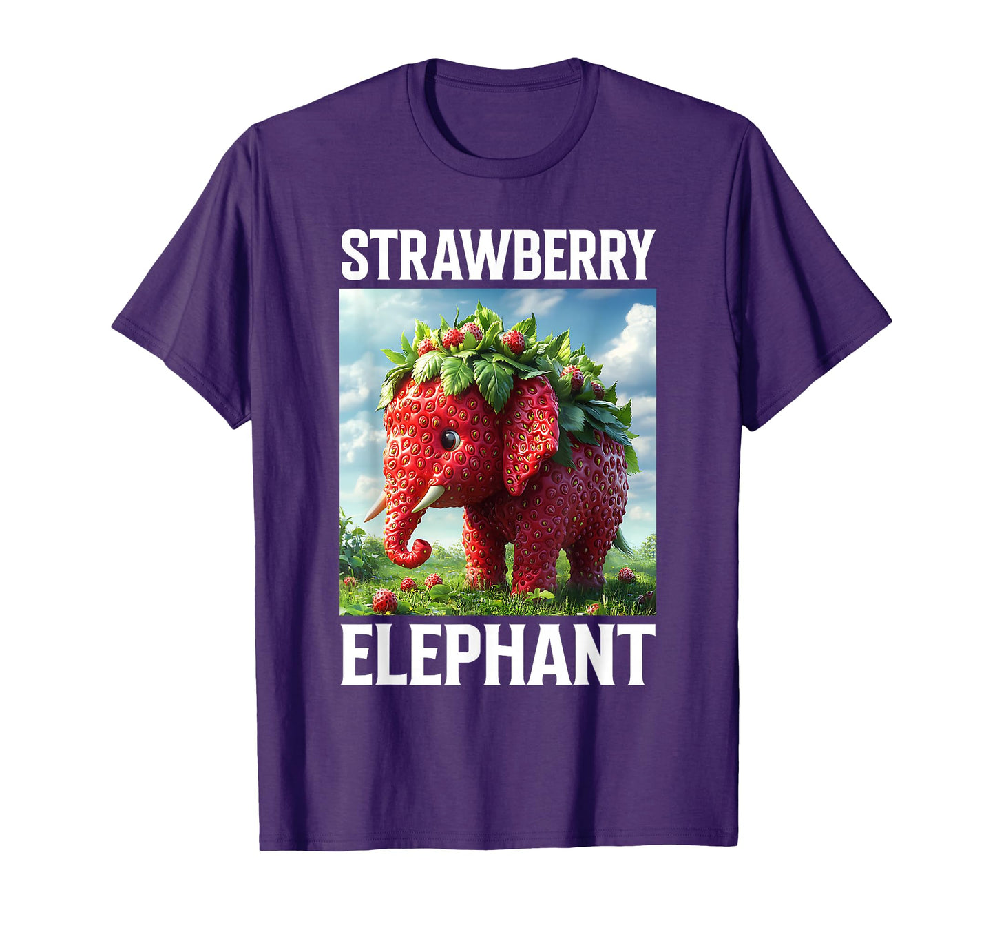 Strawberry Elephant Cute Whimsical Animal Art Tee T-Shirt
