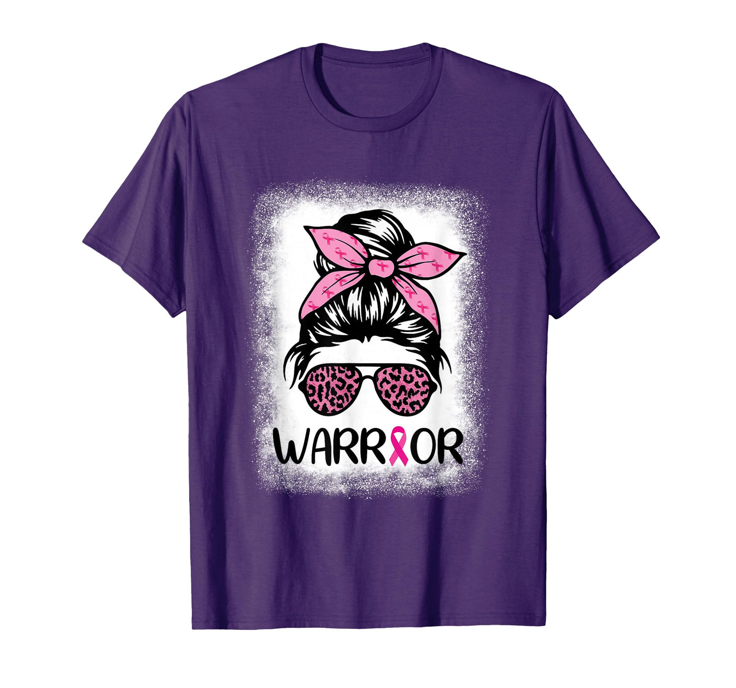 Warrior Breast Cancer Women Messy Bun Bleached Leopard T-Shirt