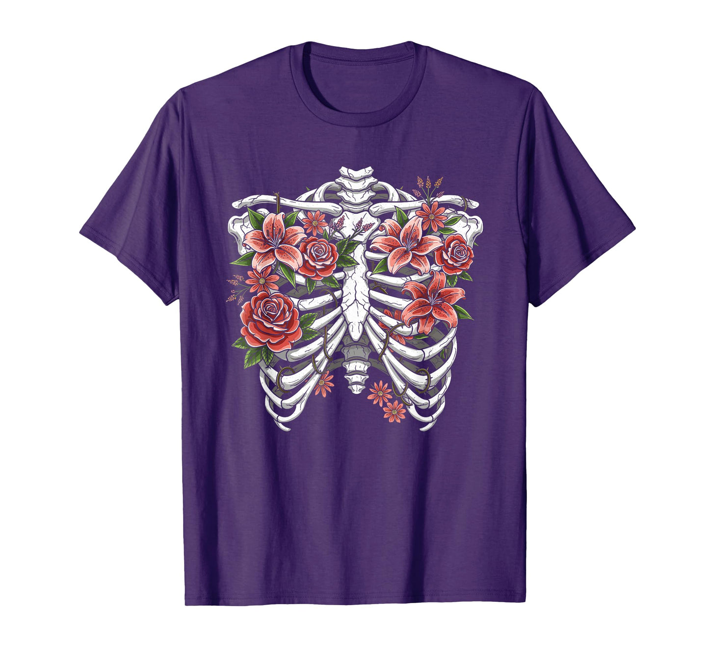 Skeleton Ribcage with Red Roses Funny Halloween T-Shirt