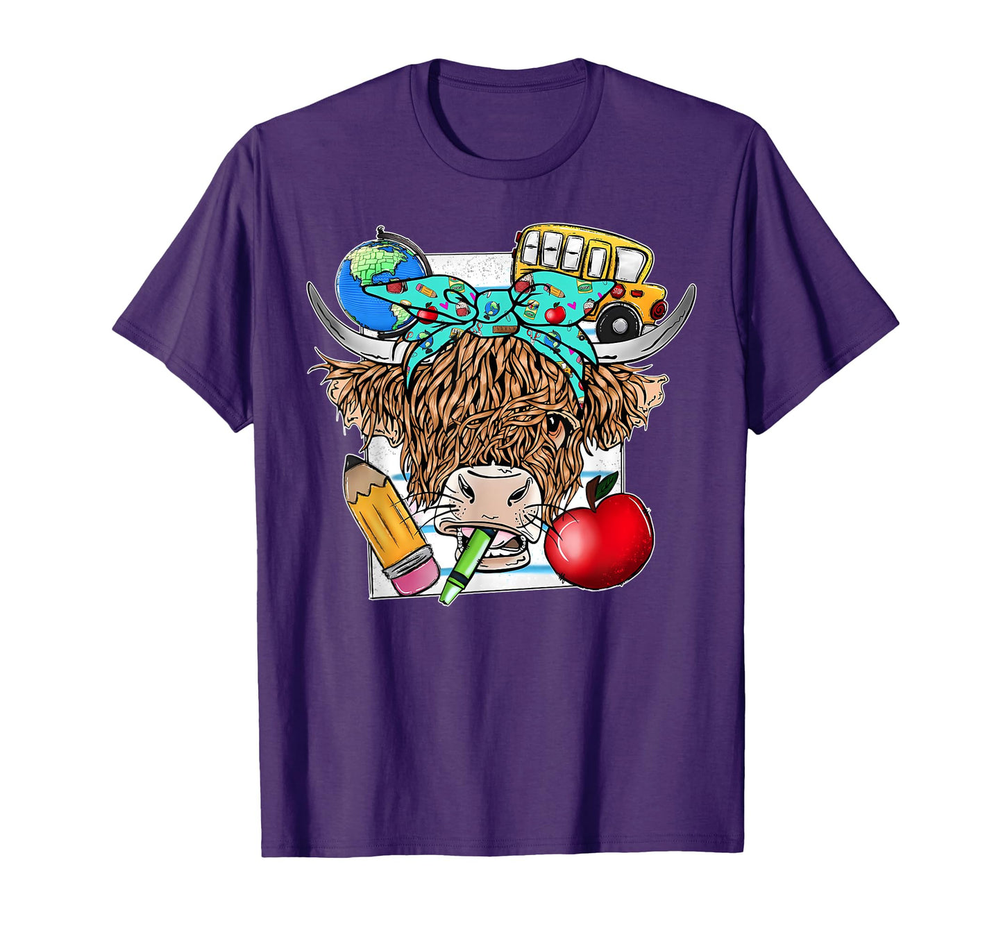 Highland Cow Teacher Farm Western Cute Cow Bandana T-Shirt for Men Women Kids