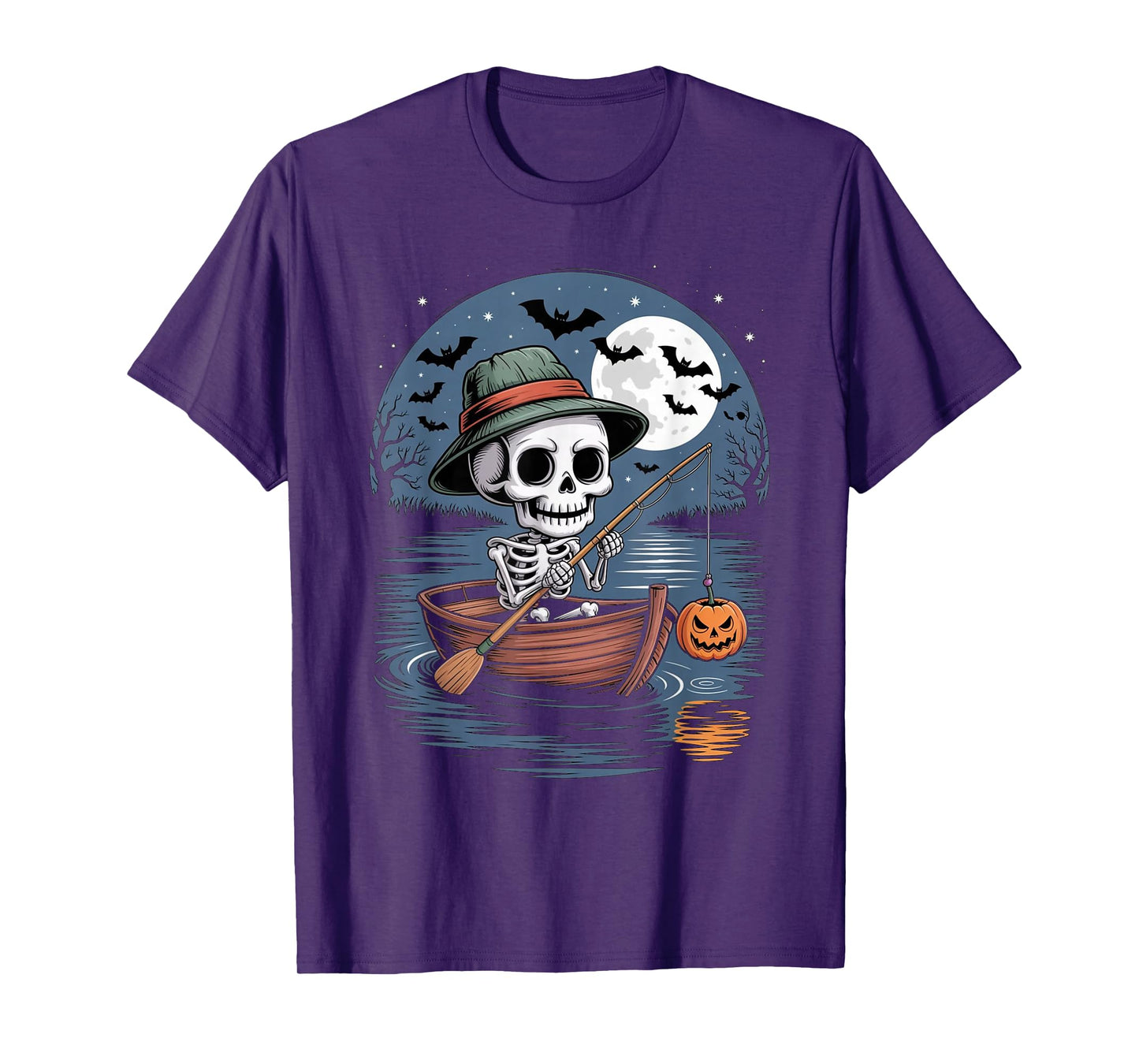 Funny Skeleton Fishing Halloween Costume Pumpkin Fisherman T-Shirt