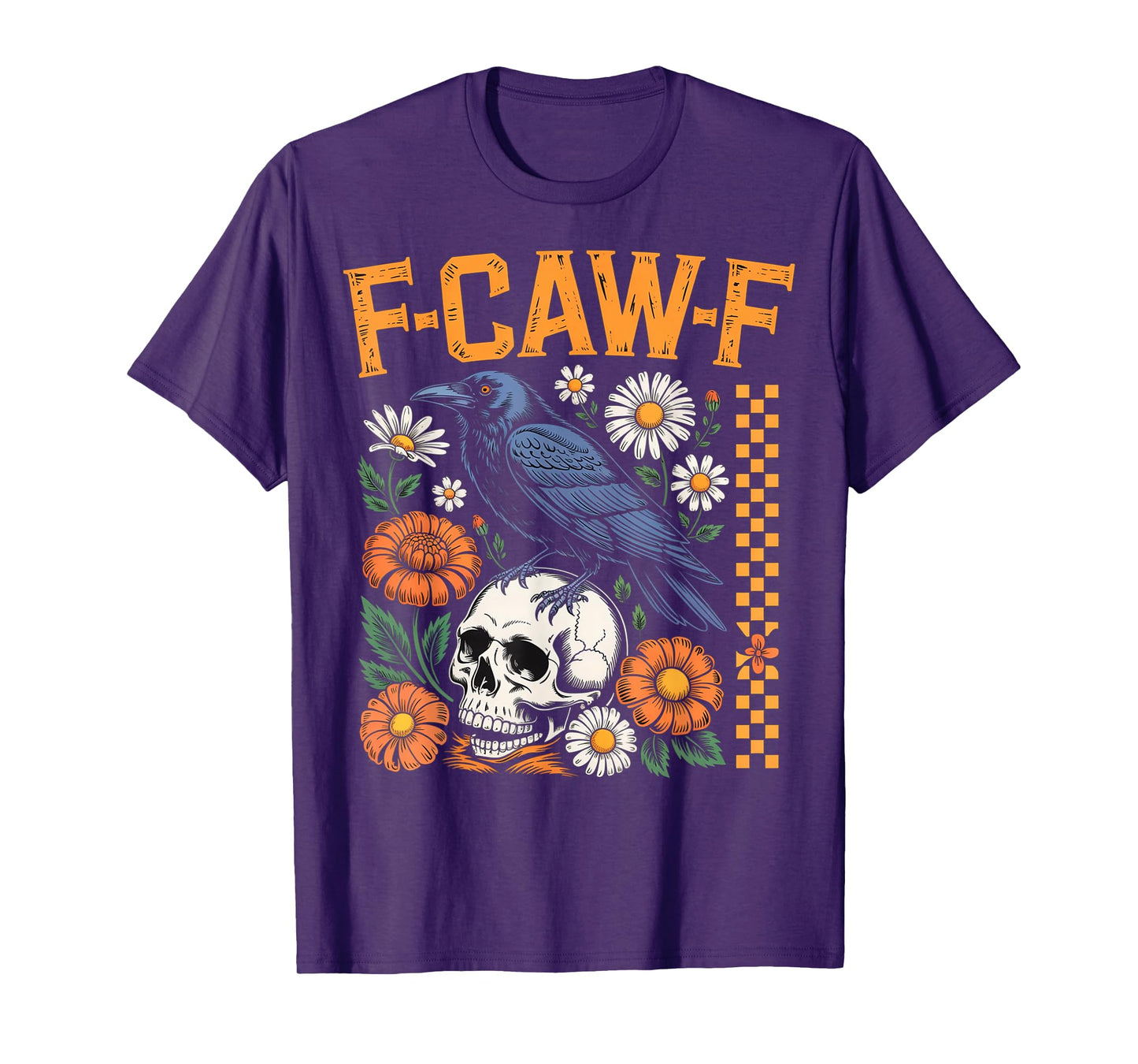 Funny F Caw F Raven Skull Floral Graphic Halloween Crow Pun T-Shirt