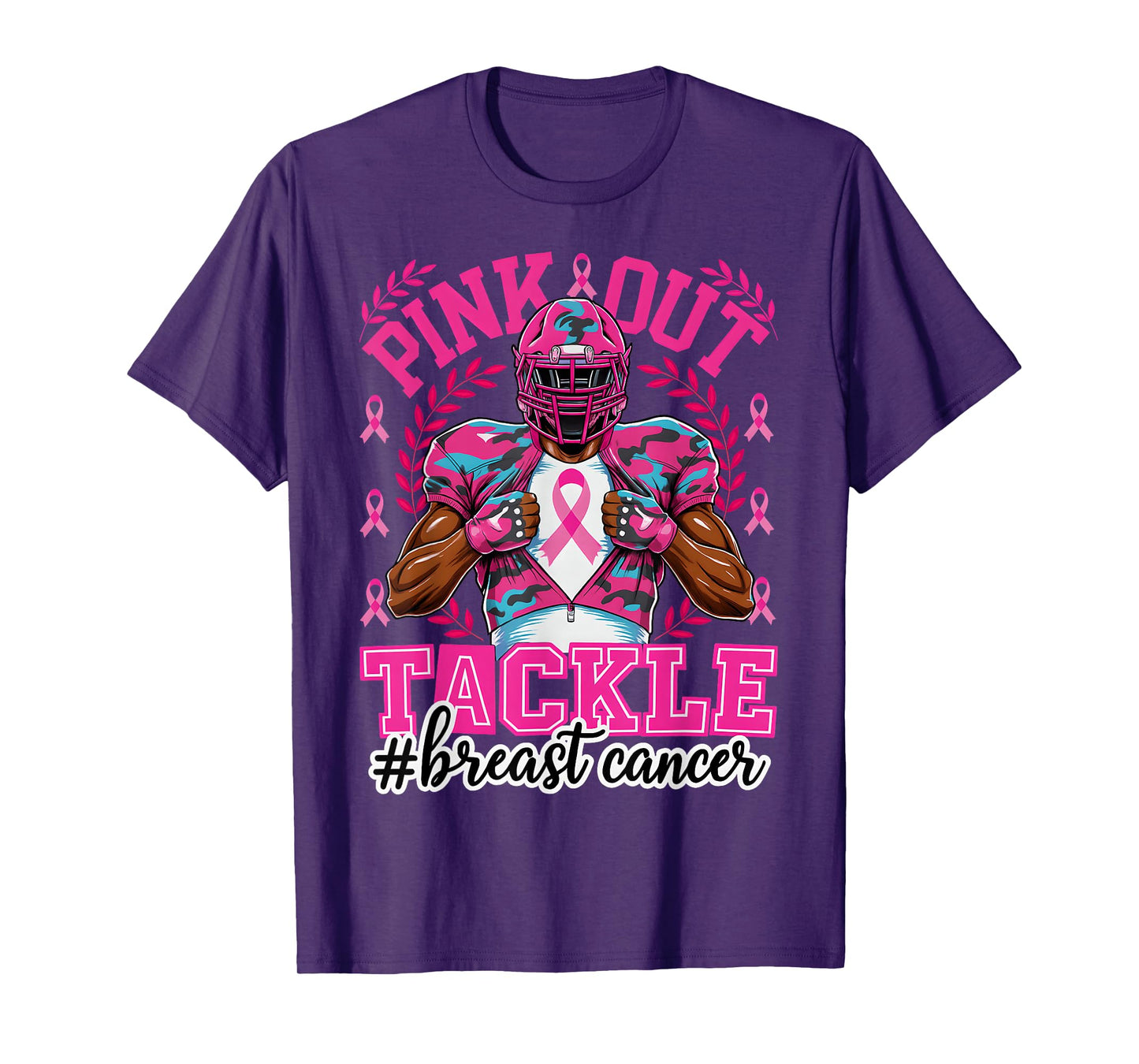HUGvyn Breast Cancer: Pink Out Tackle Football Pink Ribbon T-Shirt