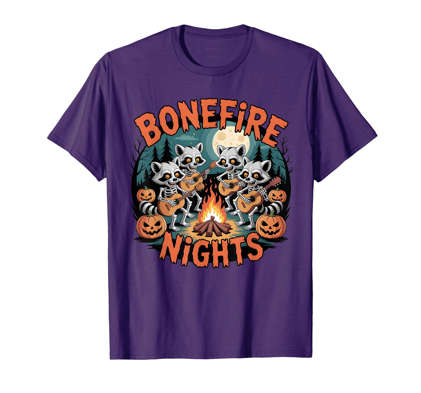 Vintage Raccoon Skeleton Bonfire Nights Ghost Halloween T-Shirt