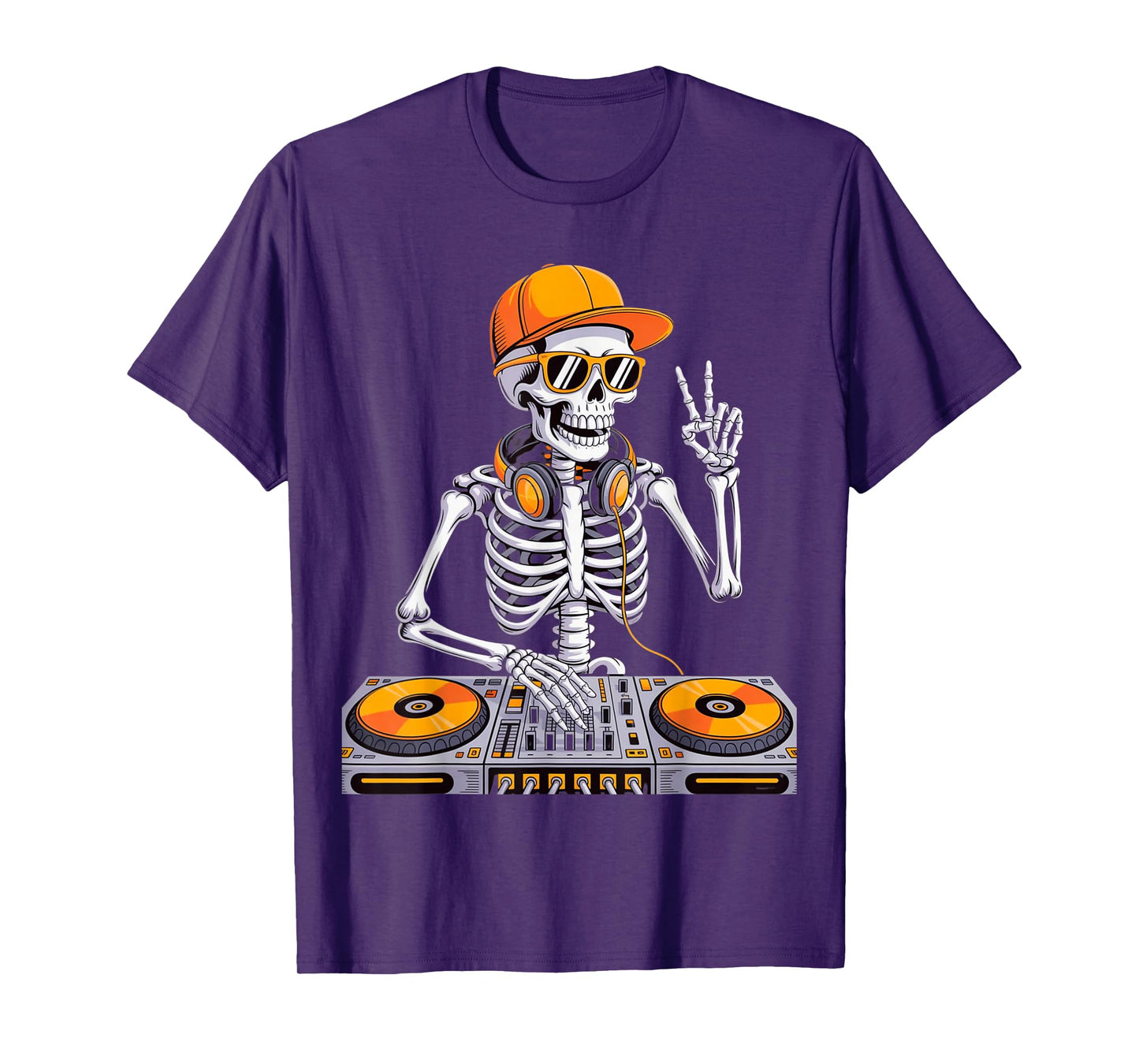 Skeleton DJ Halloween Costume Turntable Music Funny Men Boys T-Shirt