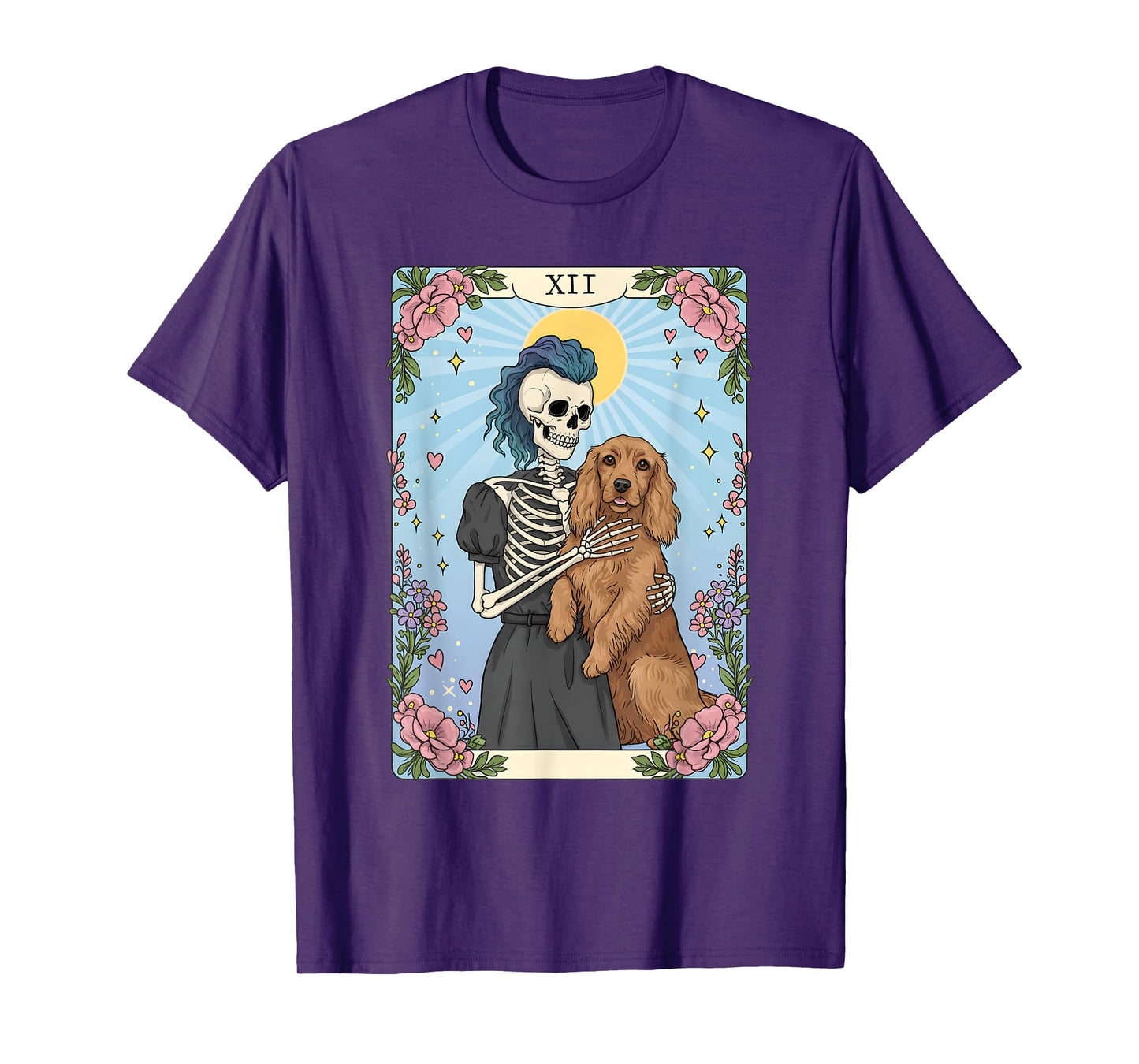 Sussex Spaniel Tarot Card Halloween Costume Skeleton Retro T-Shirt
