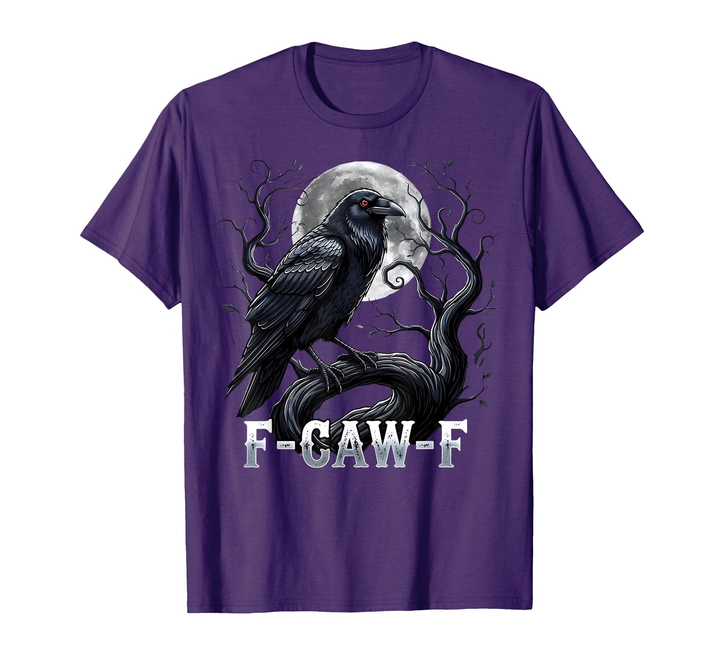 Funny F Caw F Raven Moon Gothic Graphic Halloween Crow Pun T-Shirt