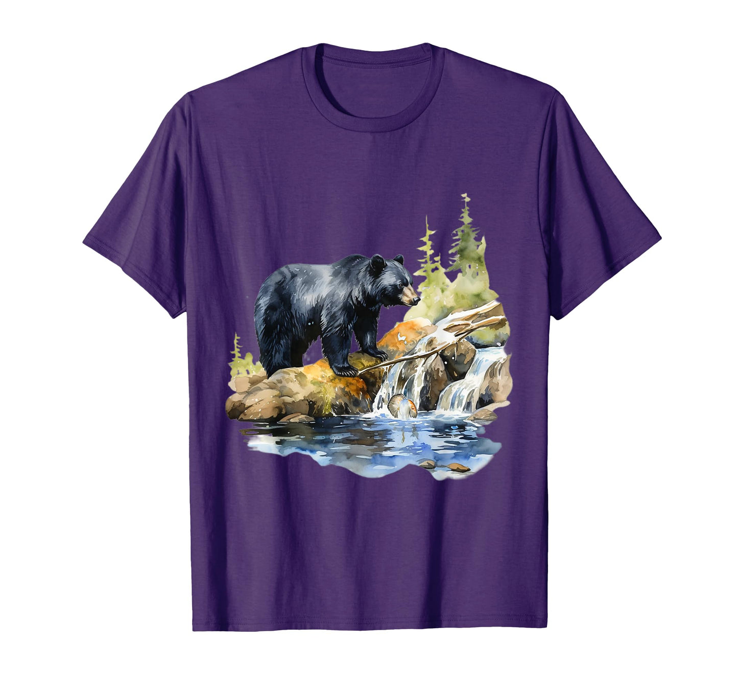 Black Bear Wilderness Waterfall Mountain Animal T-Shirt