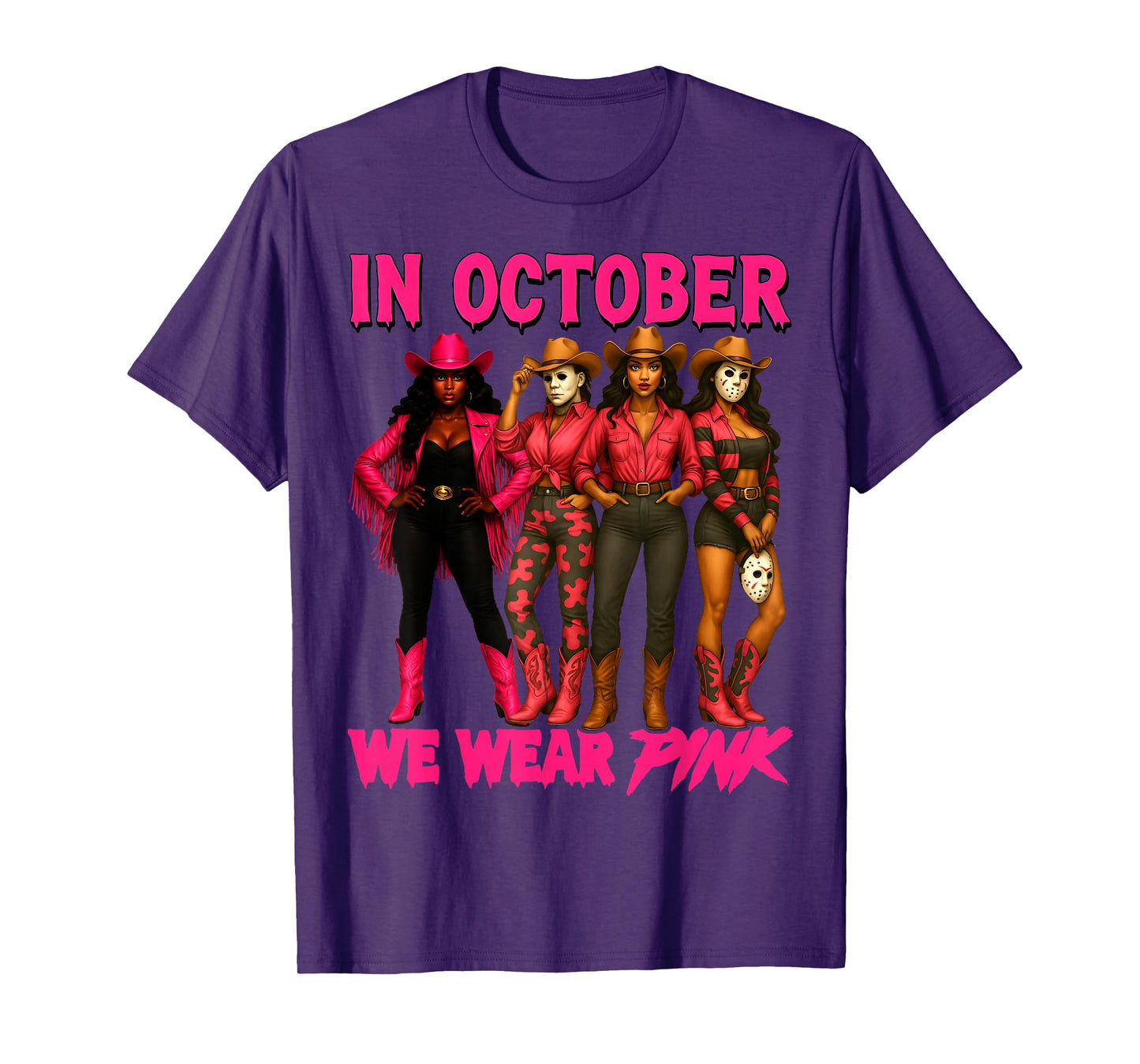 in October We Wear Pink Halloween Western Cowgirl Squad T-Shirt