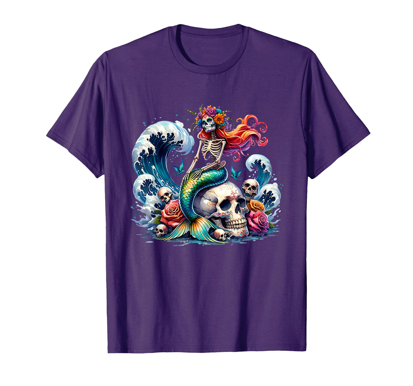 Mermaid Skull Ocean Wave Siren Skeleton Sea T-Shirt