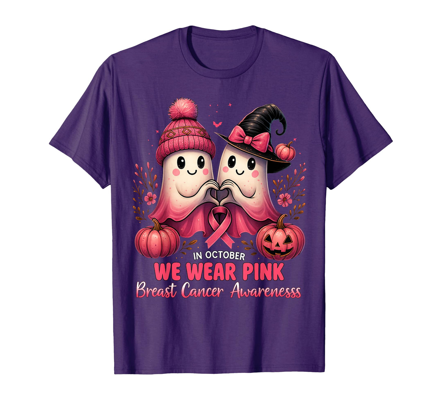 in October We Wear Pink Ghosts Breast Cancer Awareness T-Shirt