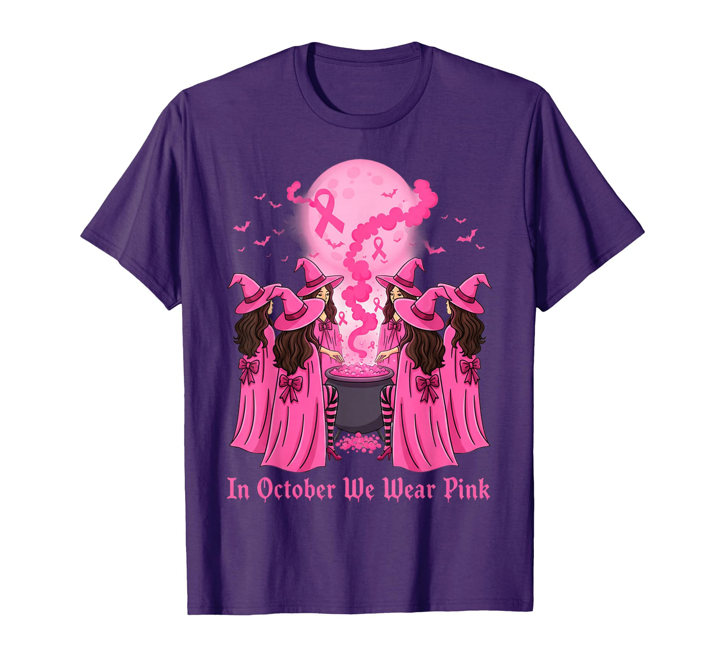 October We Wear Pink Witch Halloween Breast Cancer Awareness T-Shirt