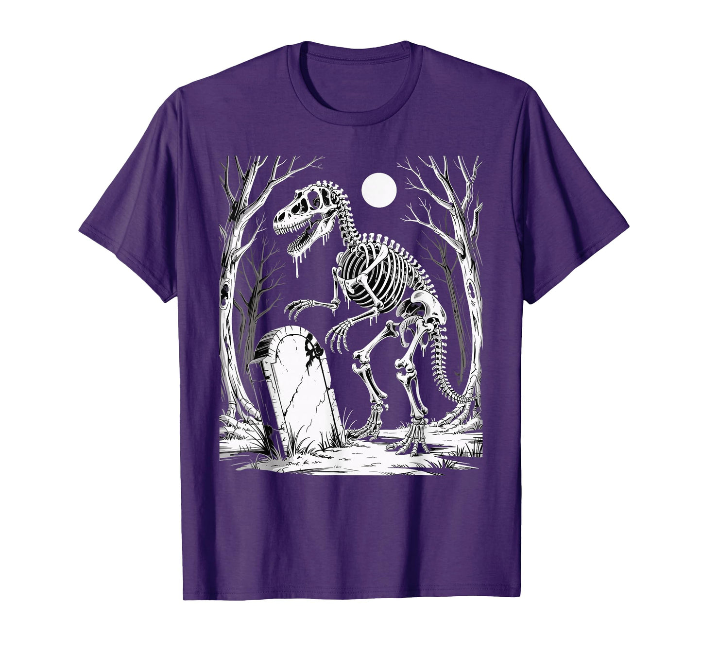 Dinosaur Skeleton in Haunted Forest Fantasy Horror Halloween T-Shirt