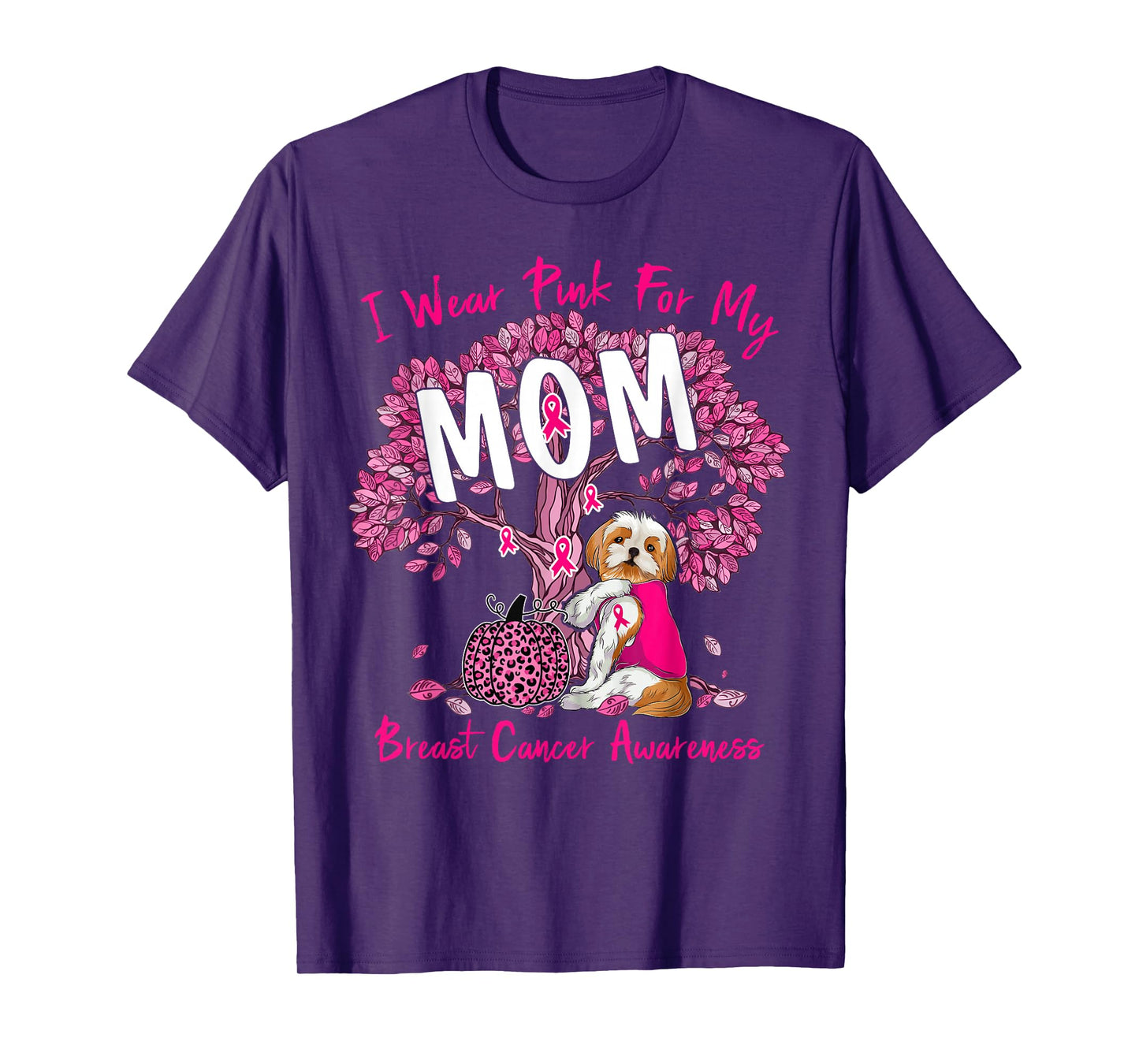 I Wear Pink For My Mom Breast Cancer Awareness Shih Tzu Dog T-Shirt