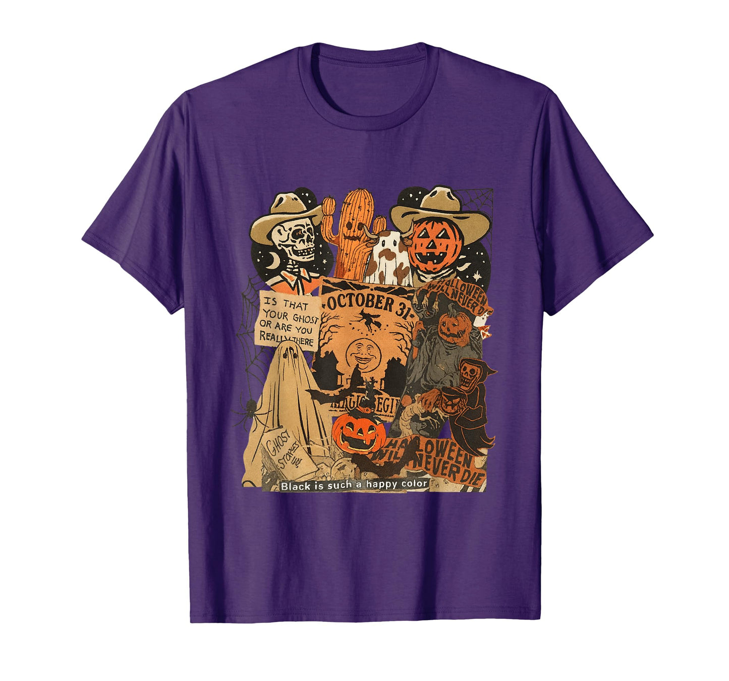 Western Halloween Vintage Aesthetic Pumpkin Skeleton T-Shirt