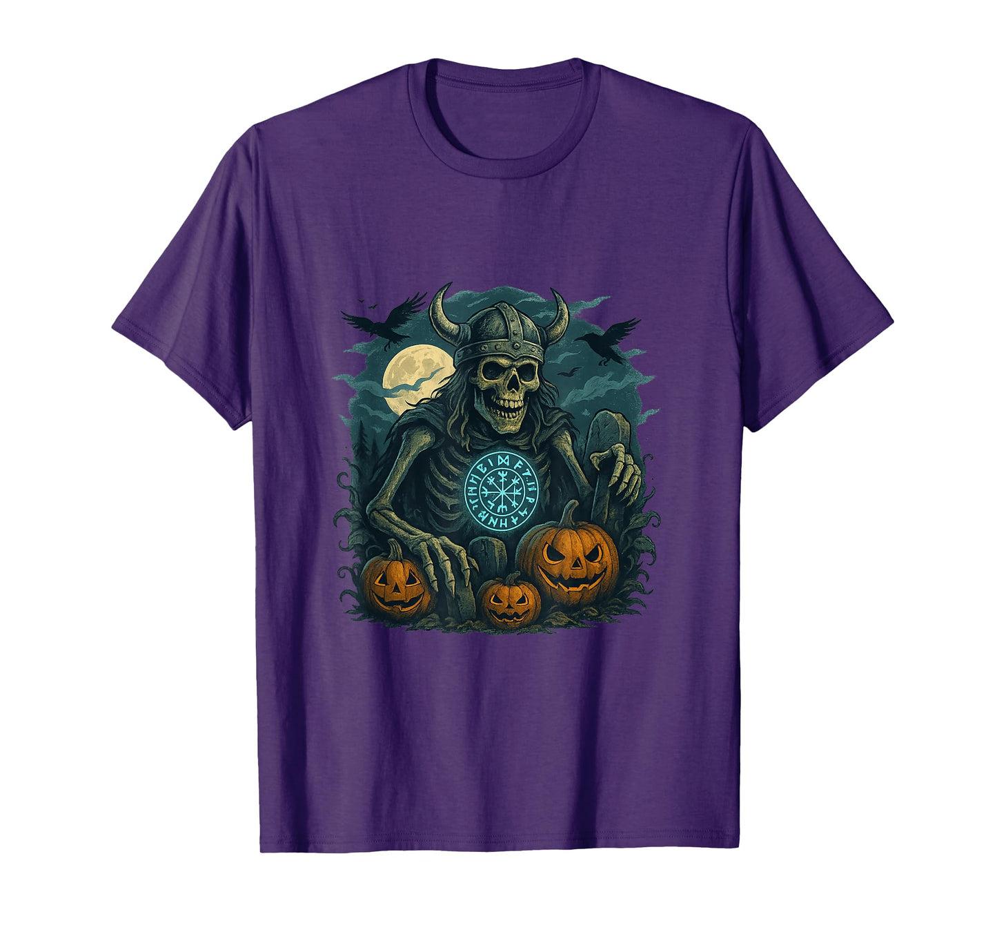 Viking Halloween Skeleton with Runes Design T-Shirt