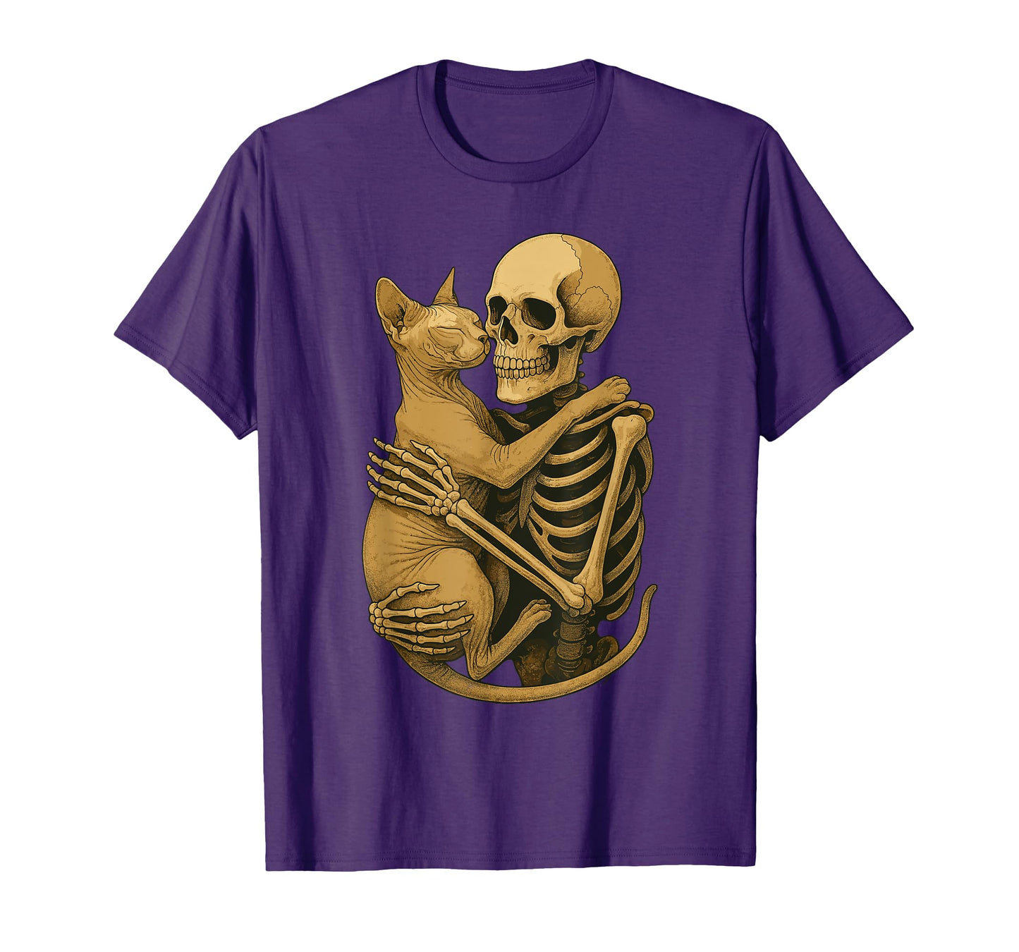 Skeleton Hugging Sphynx Cat T-Shirt