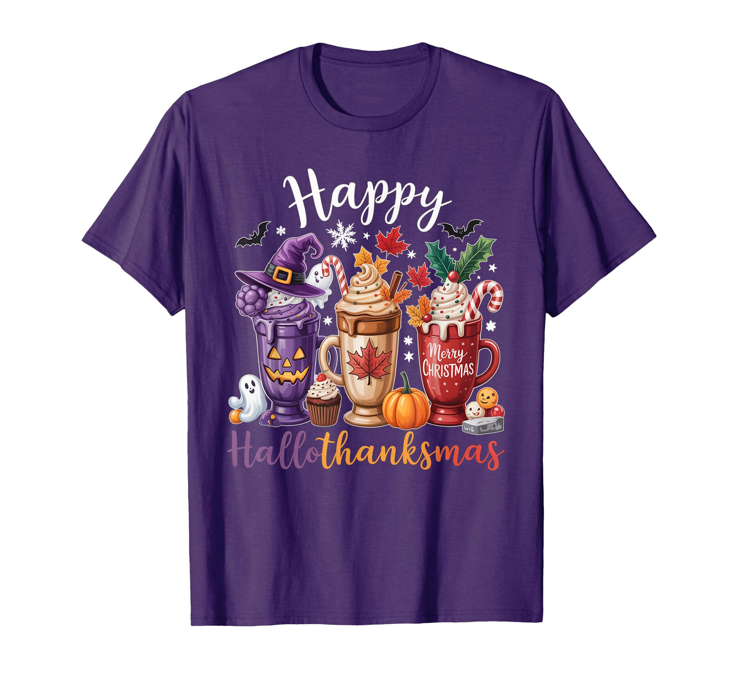 Happy Hallothanksmas Coffee Lover Halloween Merry Christmas T-Shirt