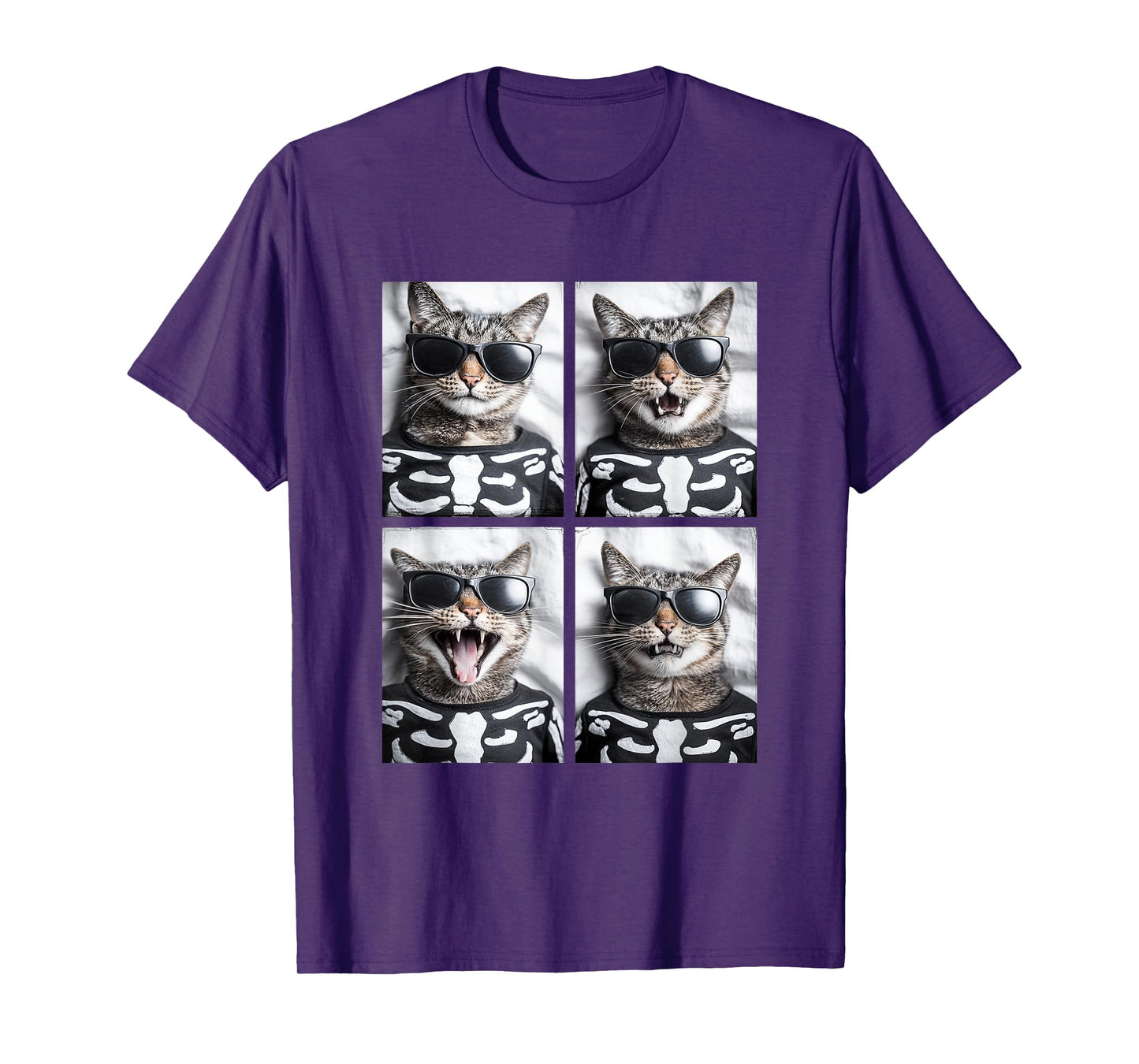 Tabby Cats with Sunglasses Skeleton Costume Funny Halloween T-Shirt