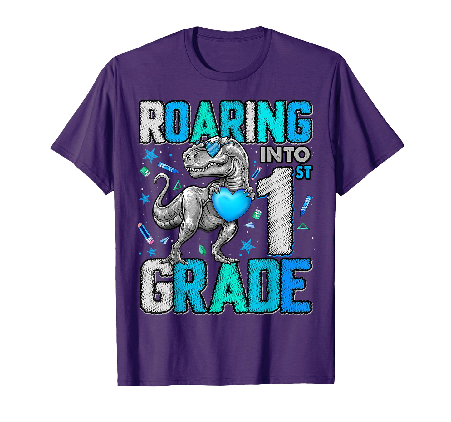 Roaring Into 1st Grade Dinosaur T Rex Back To School Boys T-Shirt