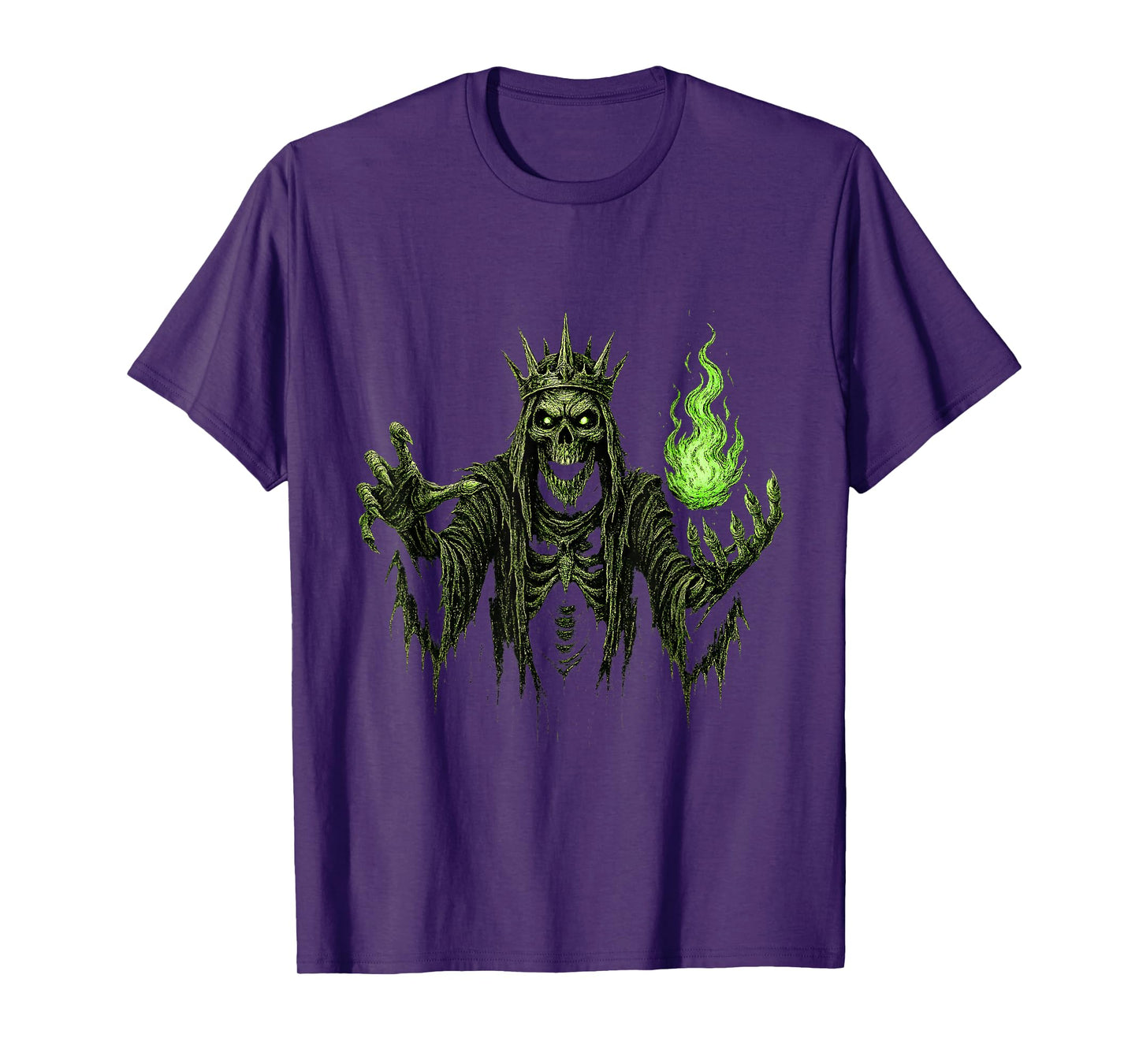 Skeleton King Necromancer Undead Mage Dark Magic Flame T-Shirt