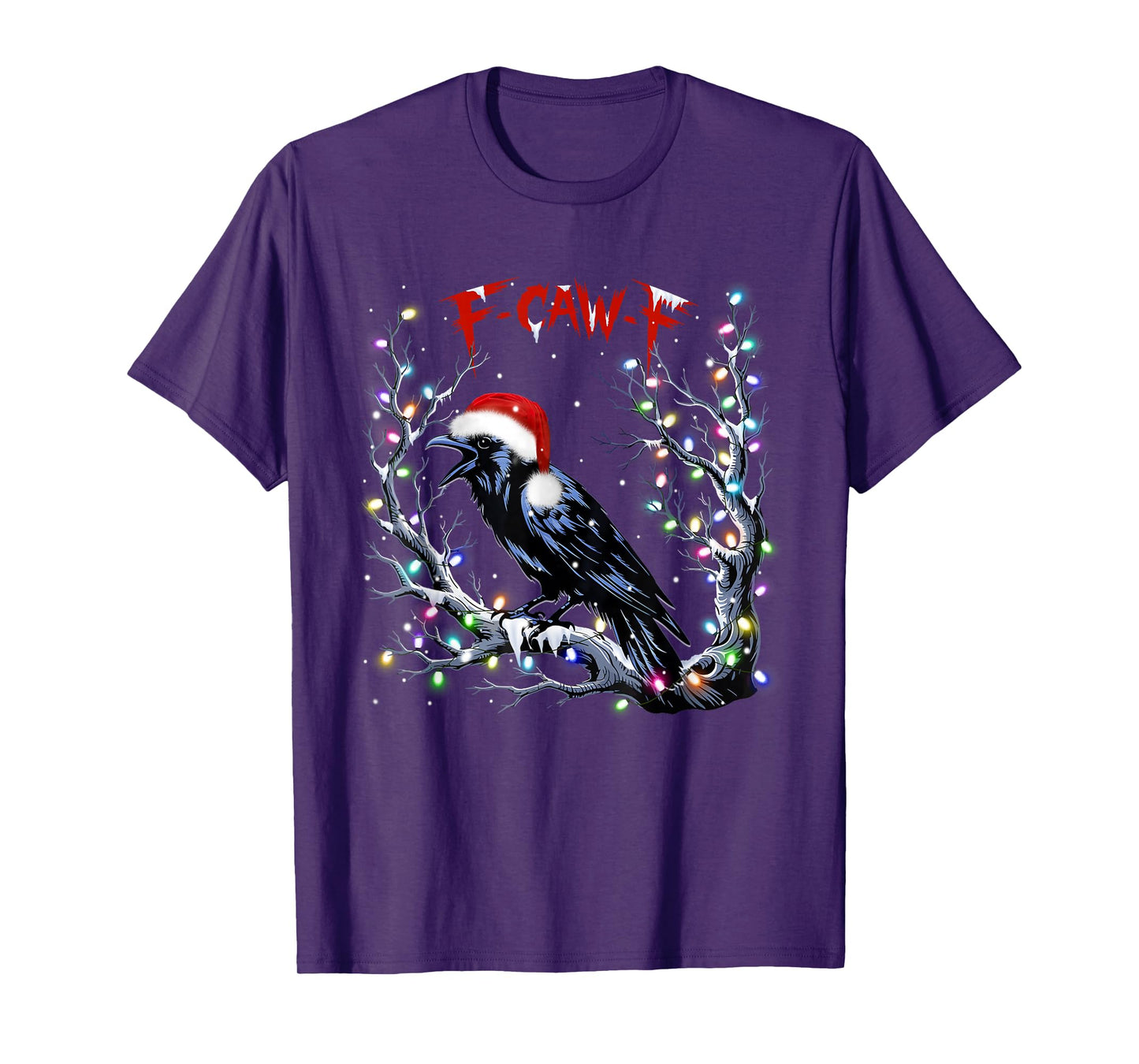 Black Crow F-Caw-F Funny Retro Santa Hat Christmas Lights T-Shirt
