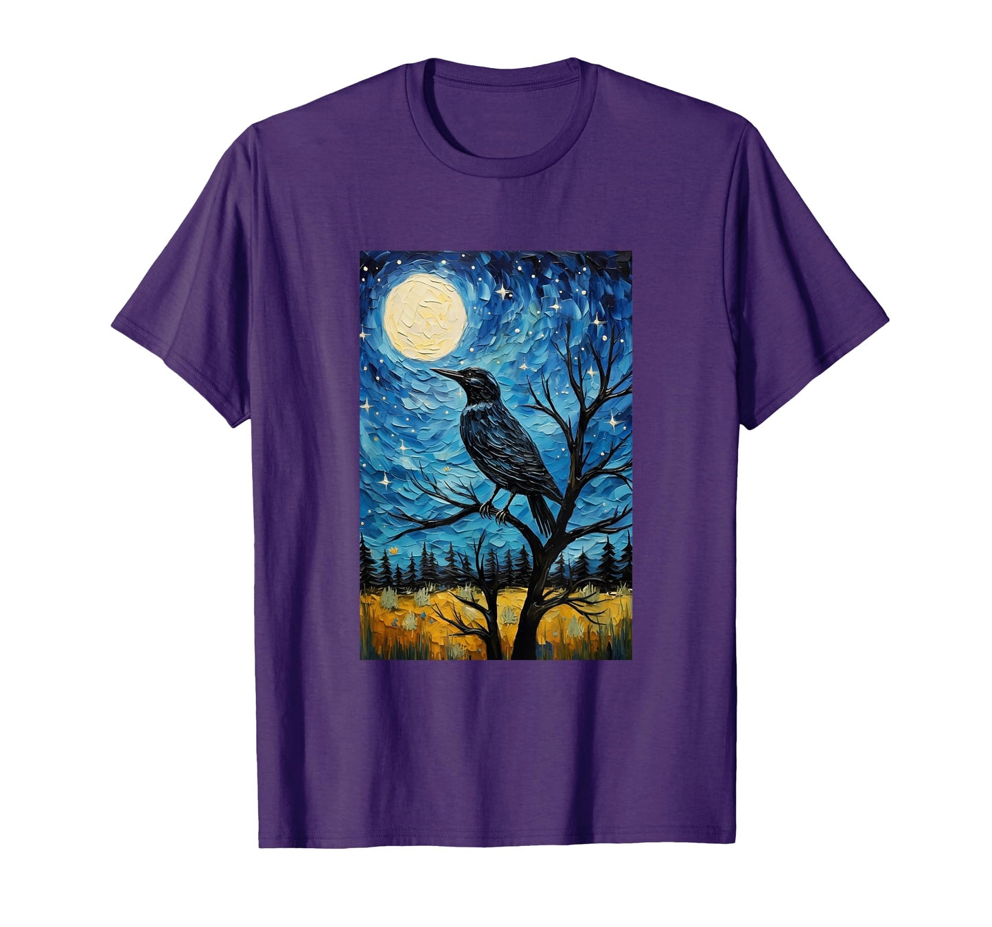 Magpie Crow Raven Bird - Van Gogh Style - Starry Night T-Shirt