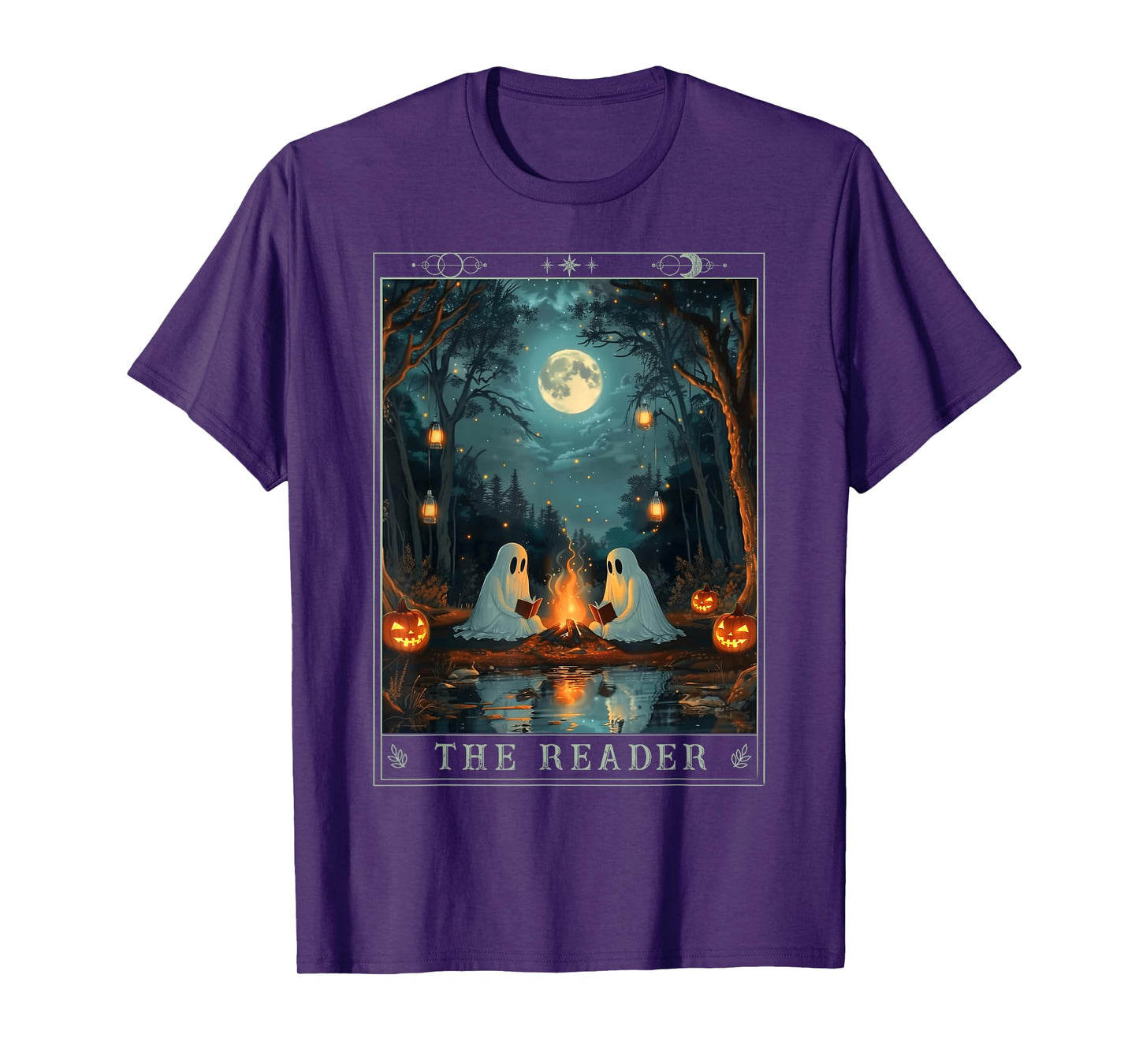 The Reader Bookish Cute Spooky Ghost Reading Book Tarot Card T-Shirt