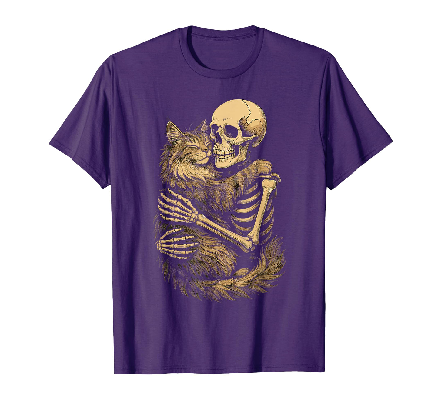 Skeleton Hugging Norwegian Forest Cat T-Shirt