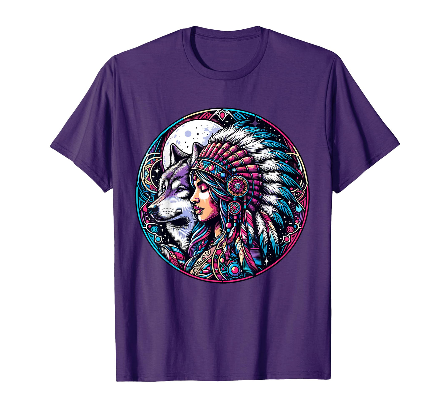 Native American Totem Woman and Wolf T-Shirt