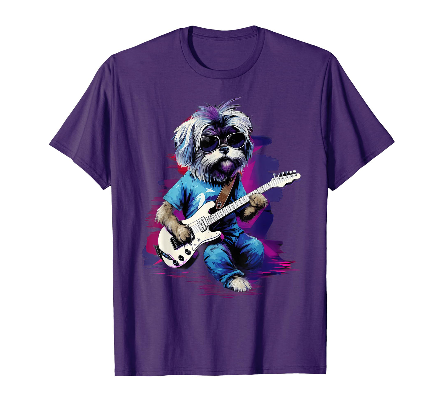 Punk Rock Guitar Shih Tzu Dog Guitarist Men Women Kids T-Shirt