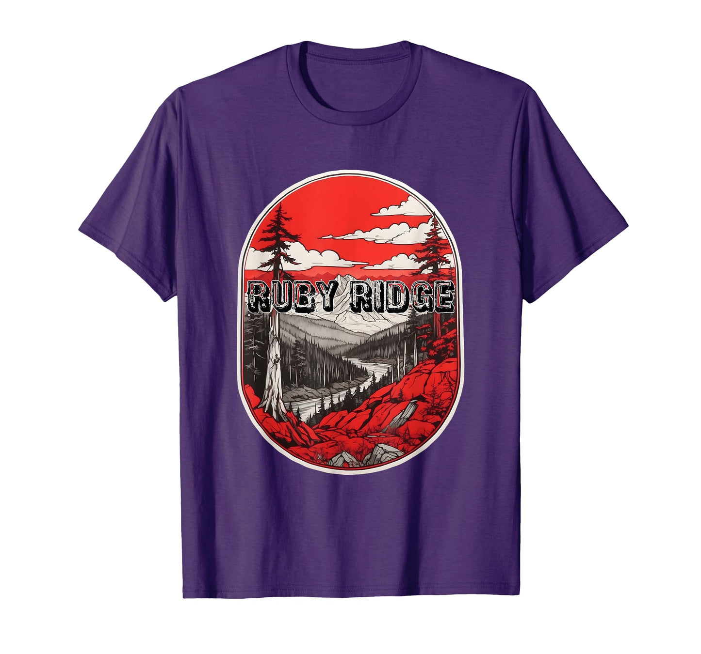 Ruby Ridge Landscape – Bold Black, White & Red Idaho Art T-Shirt
