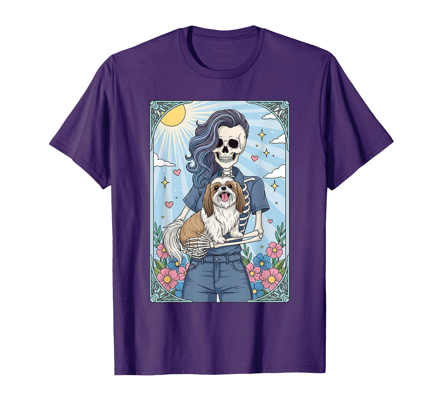 Shih Tzu Dog Tarot Card Halloween Costume Skeleton T-Shirt
