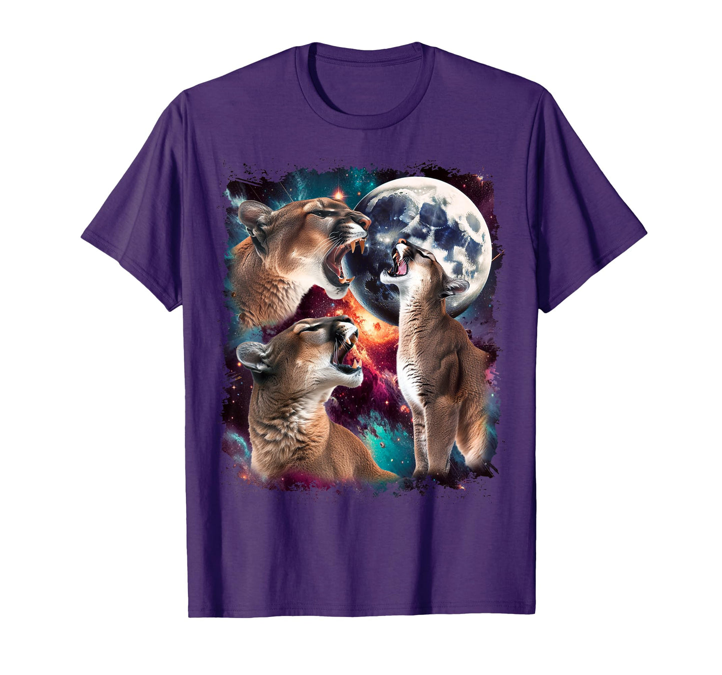 Three Mountain Lion Moon | 3 Cougar Moon Funny Cursed Meme T-Shirt