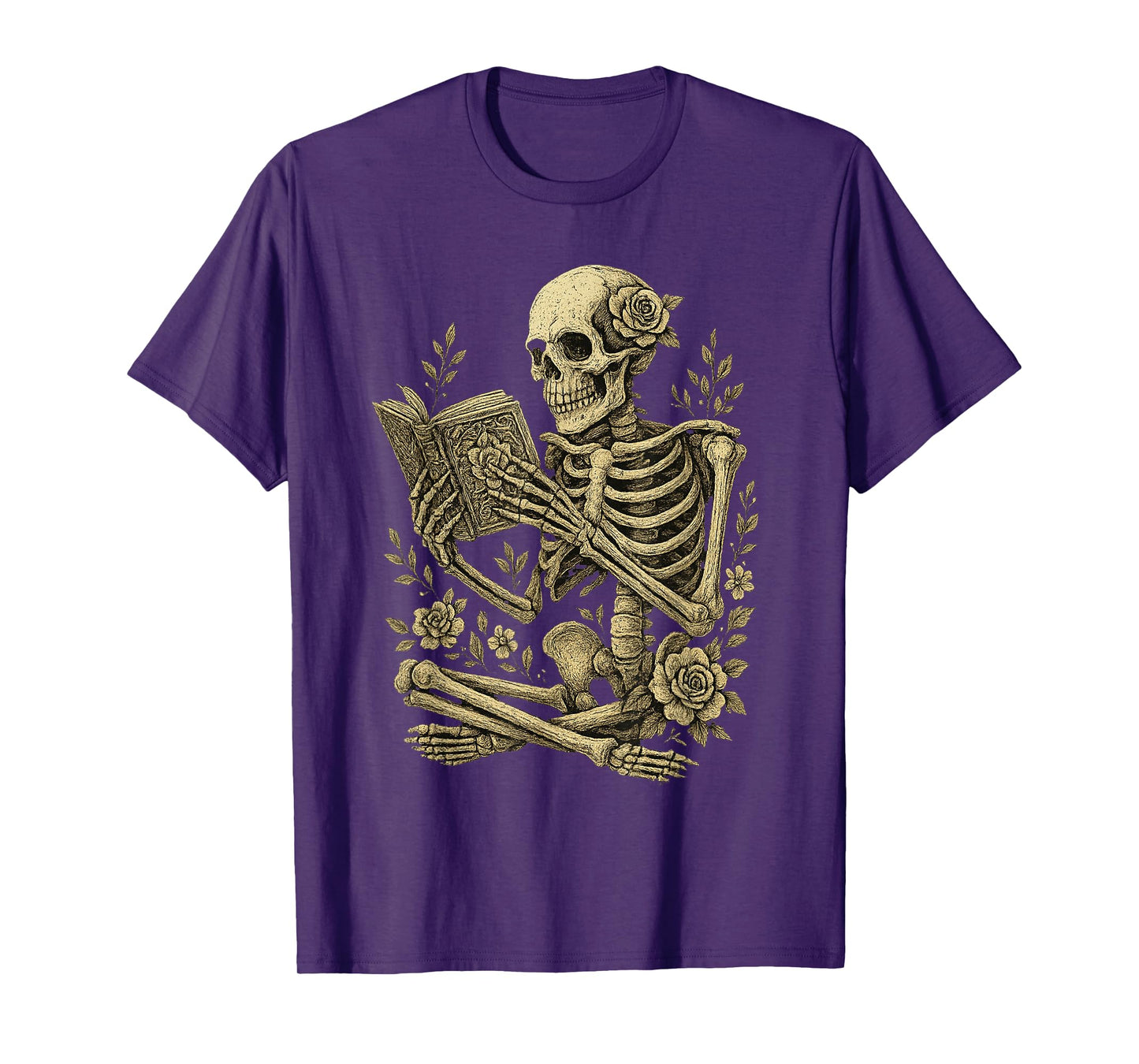 Skeleton Book Floral Skull Halloween Teacher Costume T-Shirt