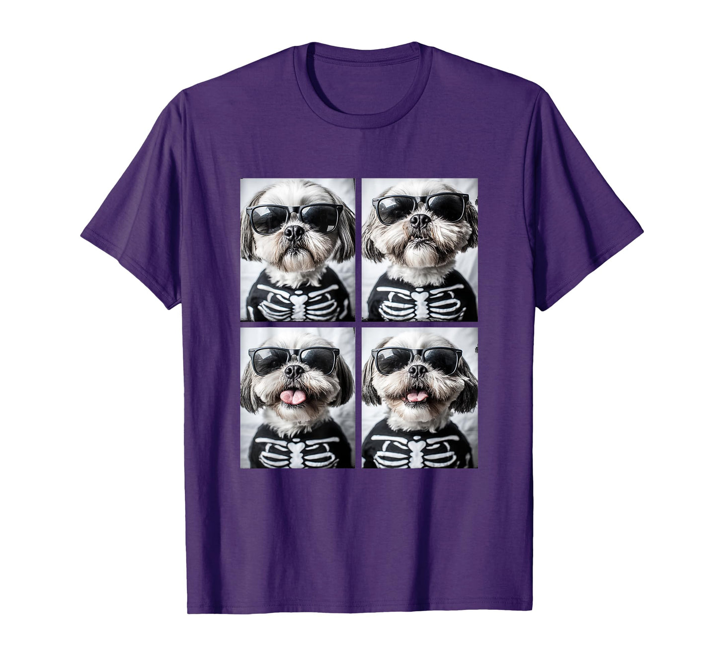 Shih Tzus Dogs with Sunglasses Halloween Skeleton Costume T-Shirt