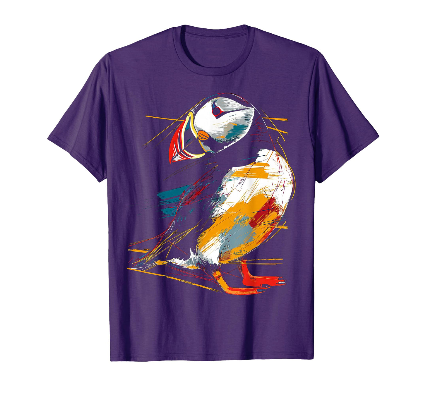 Puffin Colorful Art Bird Animal Drawing Graphic Puffin T-Shirt
