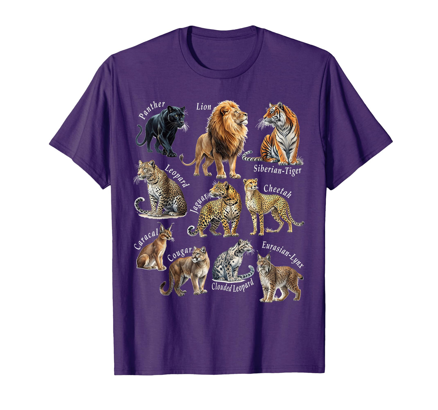 Educational Wild Cats and Big Cats of the World Animal Lover T-Shirt