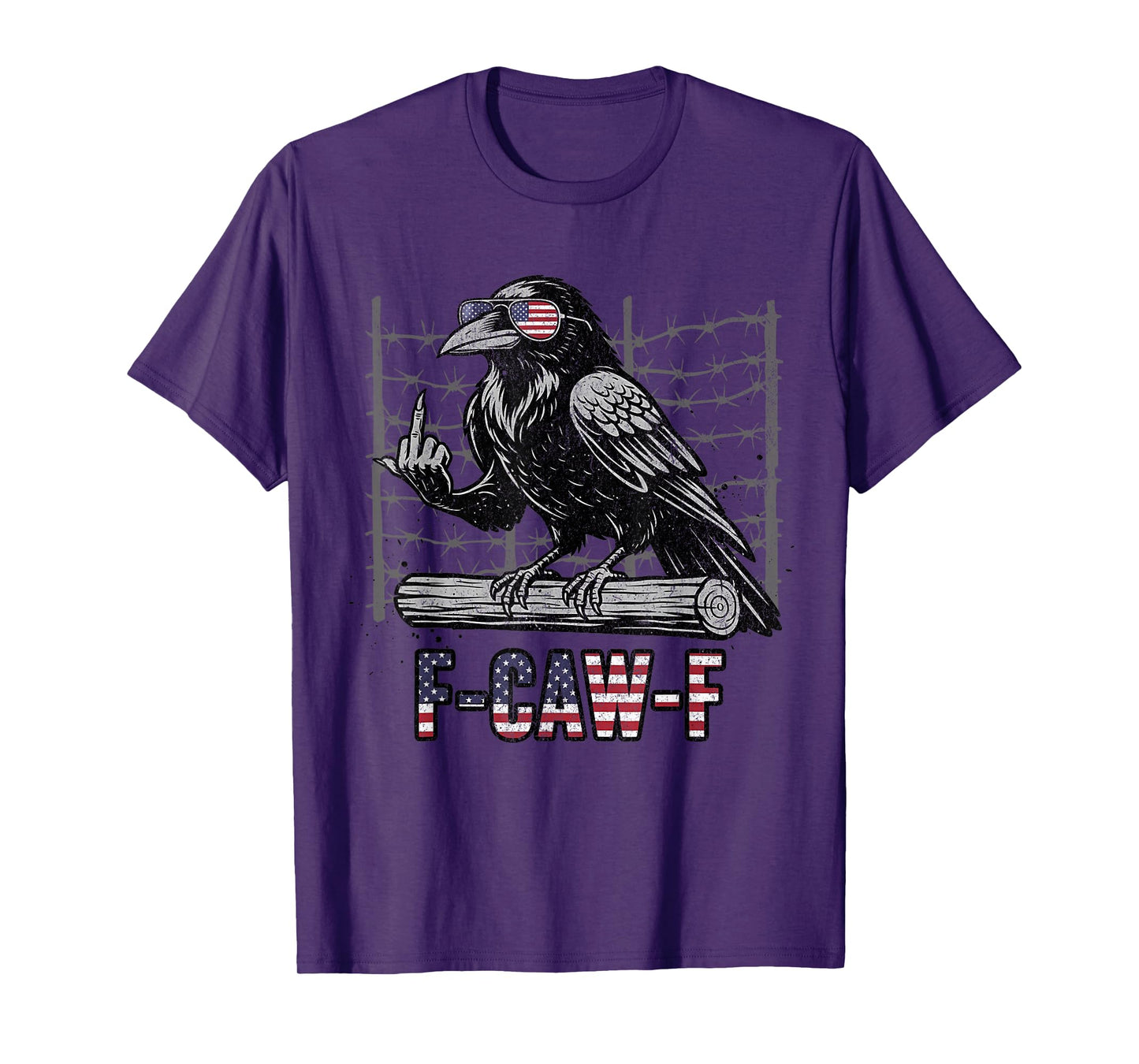 Funny Crow F-Caw-F American Flag Sunglasses Raven Middle Fin T-Shirt