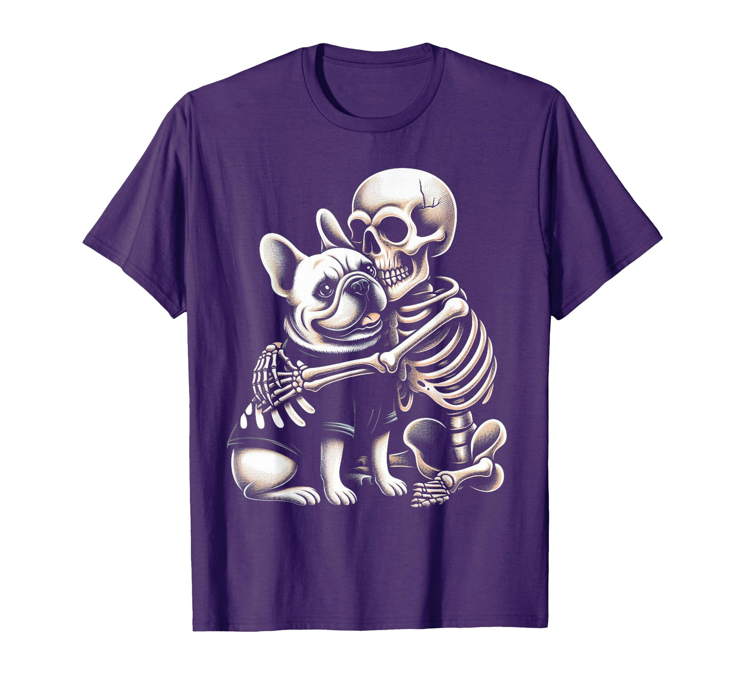 Skeleton Hugging French Bulldog Halloween Lover Mom Dad T-Shirt