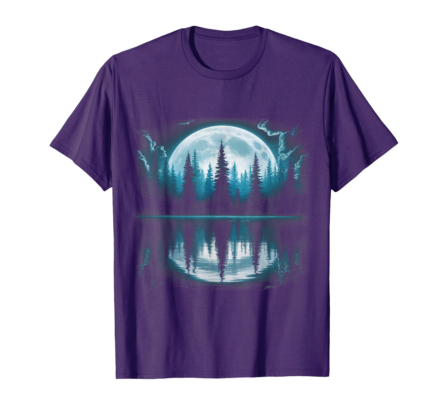 Full Moon Forest Trees Reflection Nature Outdoor Night Art T-Shirt
