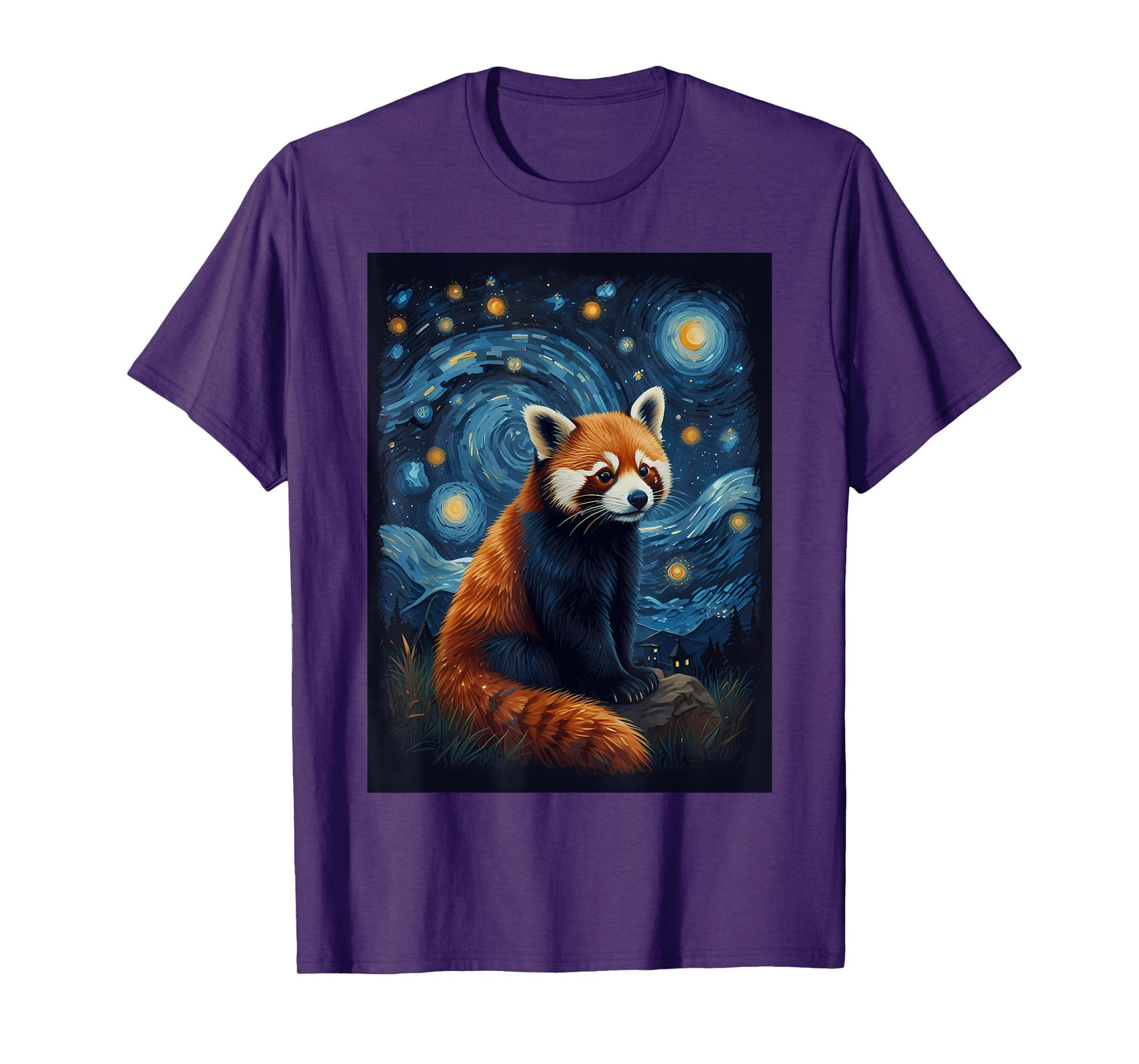 Red Panda Starry Night Van Gogh T-Shirt