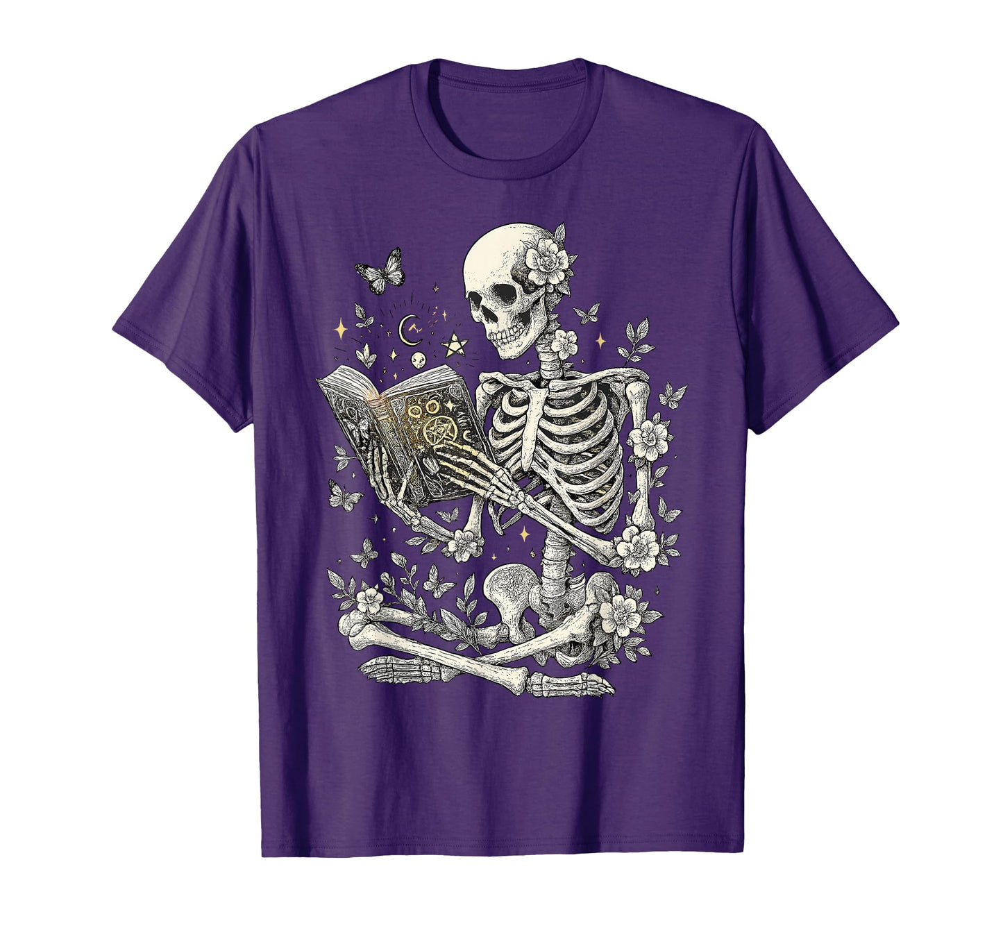 Skeleton Book Floral Skull Halloween Teacher Shirt T-Shirt