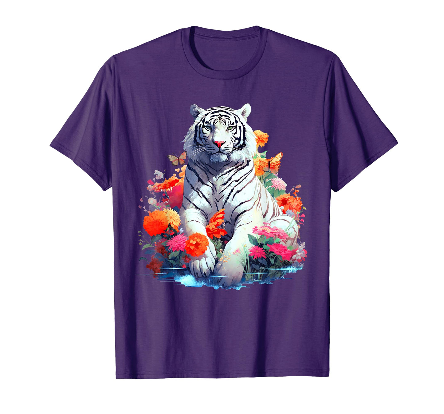Tiger in White - Flower Art - Animal Art Tiger T-Shirt